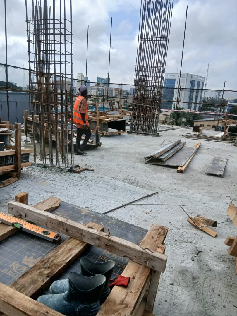 Rooftop slab and column reinforcement cages at the Eko Hotel site — Eko Hotel, Victoria Island, Lagos