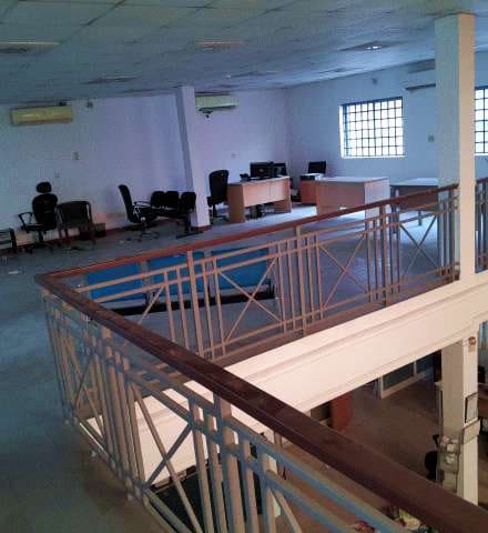 Existing building before works: upper floor overlooking the hall — Sango Otta, Ogun State
