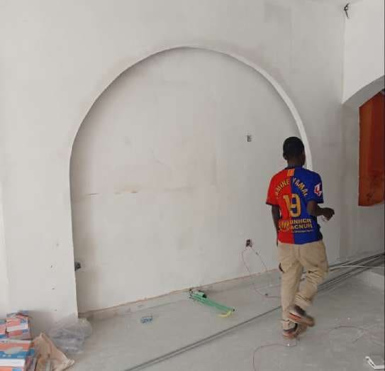 Arched drywall recess during installation — Gbagada, Lagos